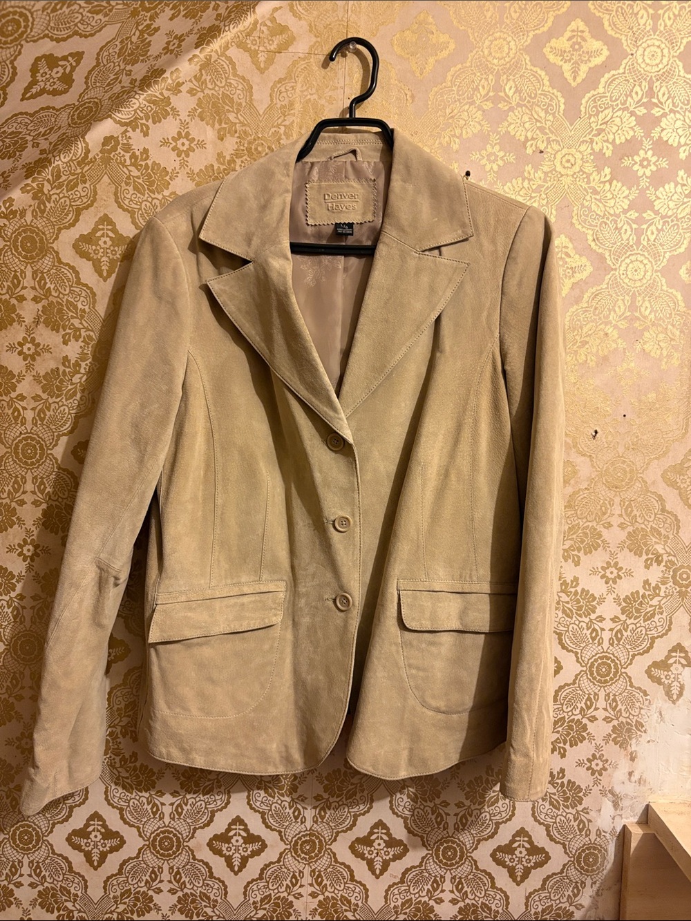 Denver Hayes Taupe Suede Button-Front Blazer